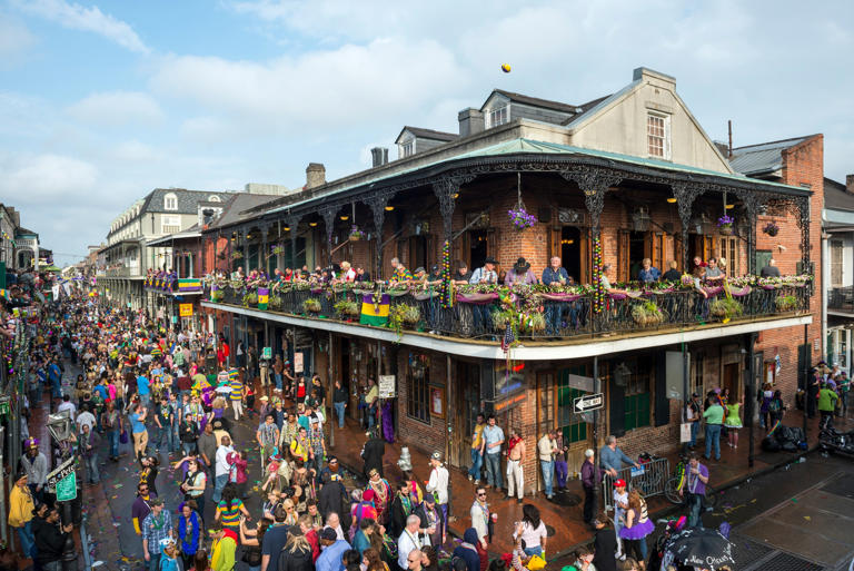 Crowds in the French Quarter during Mardi Gras 2013 in New Orleans, Louisiana. Mardis Gras in the French Quarer was one of Kristie Thibodeaux favorite experiences, according to an online obituary. iStock