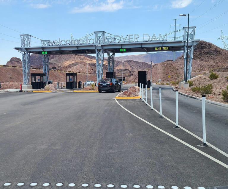 A passenger vehicle passes through a new toll plaza built near Hoover Dam on July 10, 2024. (Richard N. Velotta/Las Vegas Review-Journal) @RickVelotta