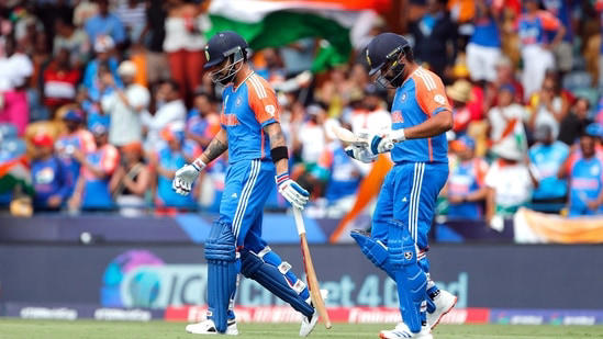 India's captain Rohit Sharma and Virat Kohli during the ICC Mens T20 World Cup 2024 final match against South Africa
