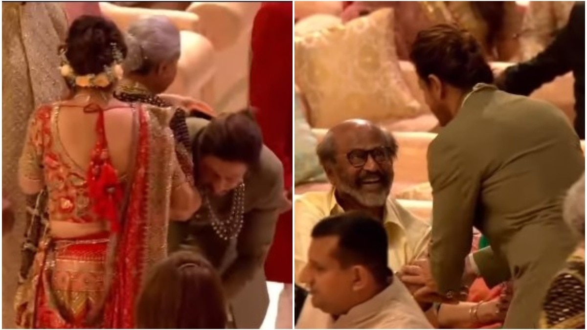 SRK Touches Amitabh-Jaya Bachchan's Feet, Greets Rajinikanth At Ambani ...