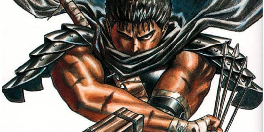 Berserk Manga Volume 1 Cover showing Guts holding four arrows and looking determined.