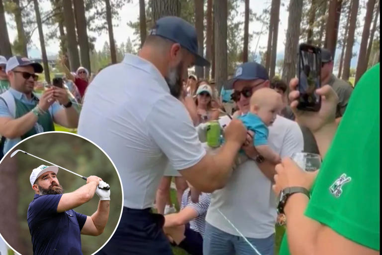 Jason Kelce signs a baby’s shirt in wholesome American Century Championship moment