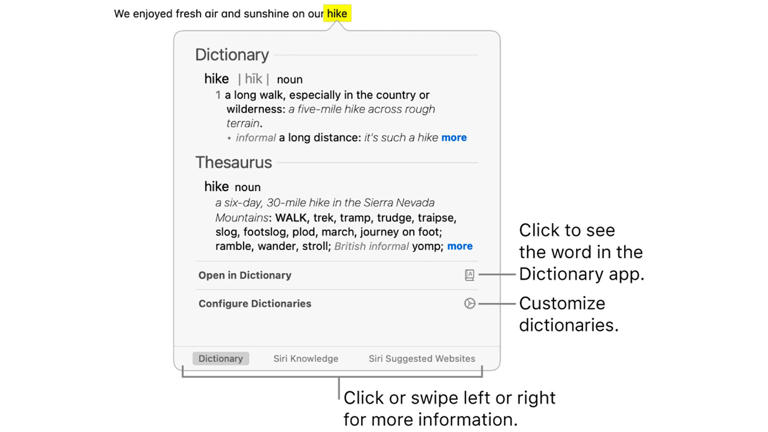 The dictionary lookup tool in macOS. 