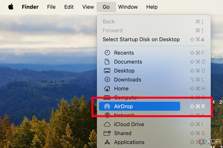 A Mac Finder Bar with Go and AirDrop highlighted.