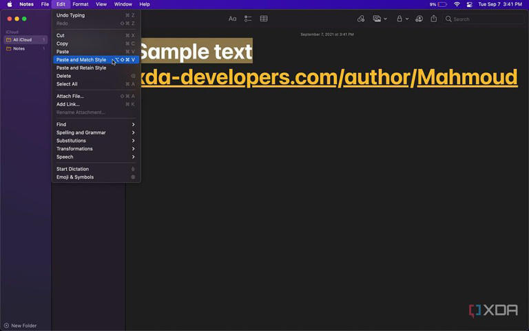 Paste and Match Style from the Menubar on macOS