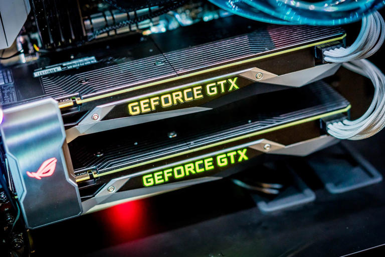 Close-up of dual GTX 1080 in SLI