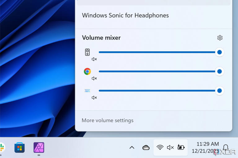 The volume mixer for individual apps in Windows 11.