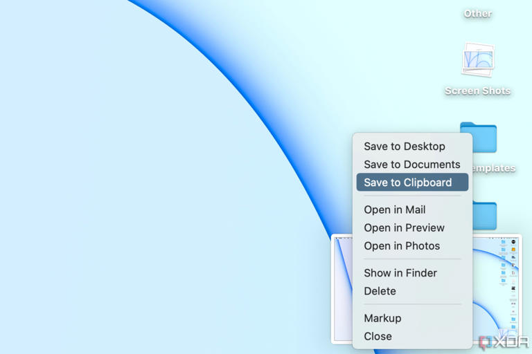 The option to save a screenshot to clipboard in macOS.