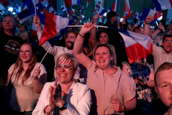 french far-right wins election first round with macron alliance in third, polls show