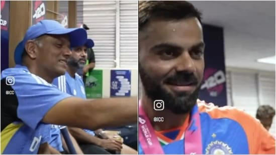'three whites ticked off, 1 red to go': dravid's loud and clear message to virat kohli during dressing room celebrations