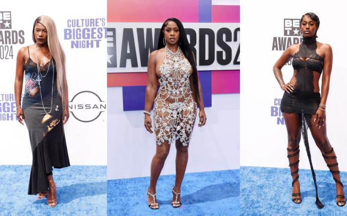 tyla makes a statement in cheetah print heels and versace on the bet awards 2024 red carpet