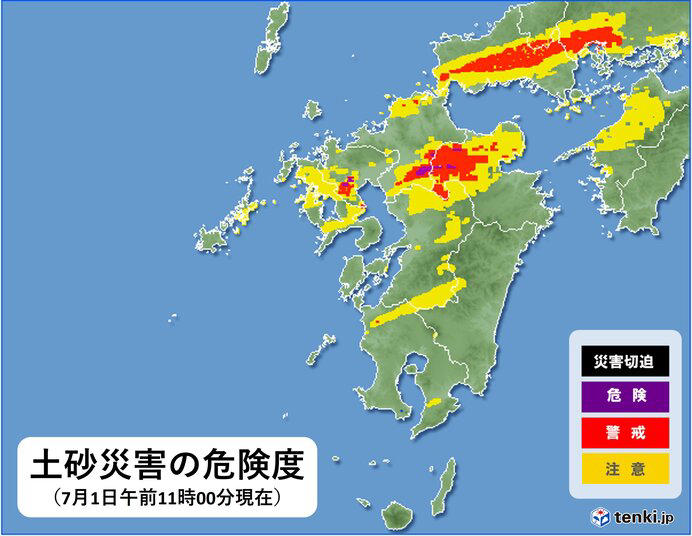 九州北部 1日夕方にかけて局地的に滝のような雨 土砂災害などに厳重警戒を