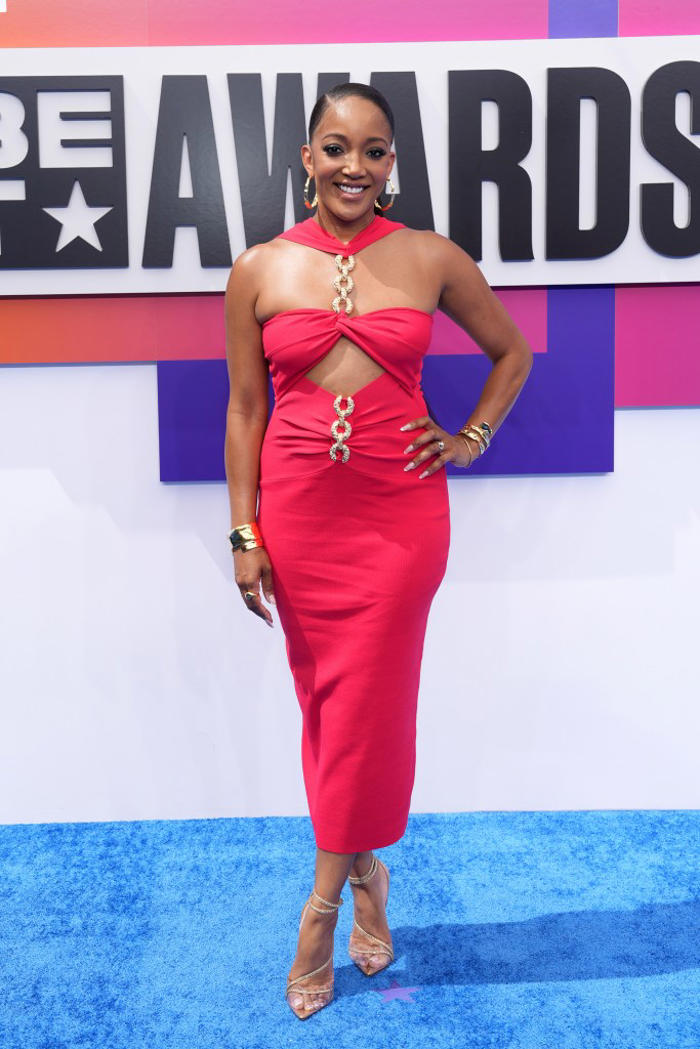 mickey guyton shimmers in sheer shoes on the bet awards 2024 red carpet