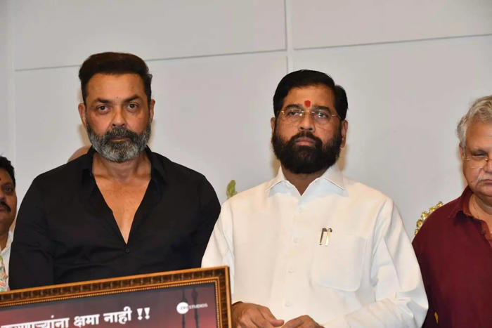 bobby deol, cm eknath shinde unveil the poster of 'dharamveer 2' - see photos