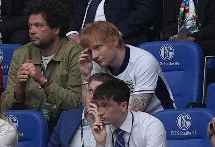 ed sheeran celebrates wildly after england's unexpected win over slovakia