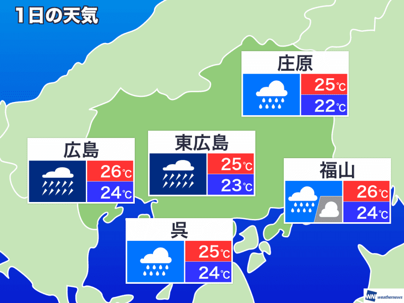 7月1日(月) 広島県の今日の天気