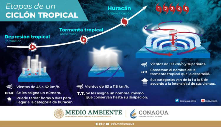 evolución de los ciclones tropicales; de perturbaciones hasta huracanes