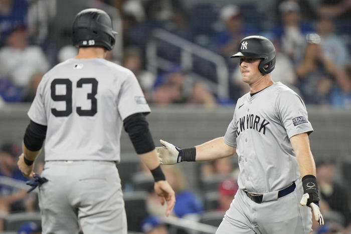 judge hits mlb-leading 31st home run and cole gets 1st win of season as yankees rout blue jays 8-1