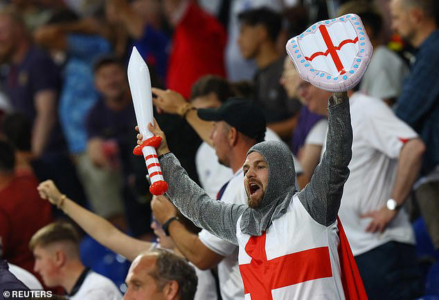 england fans inside arena aufschalke in gelsenkirchen overjoyed