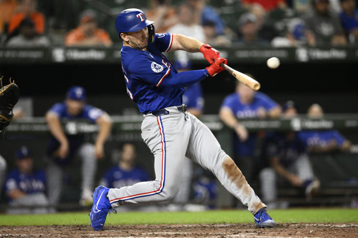 rangers beat orioles 11-2, langford hits for major league's first cycle of season
