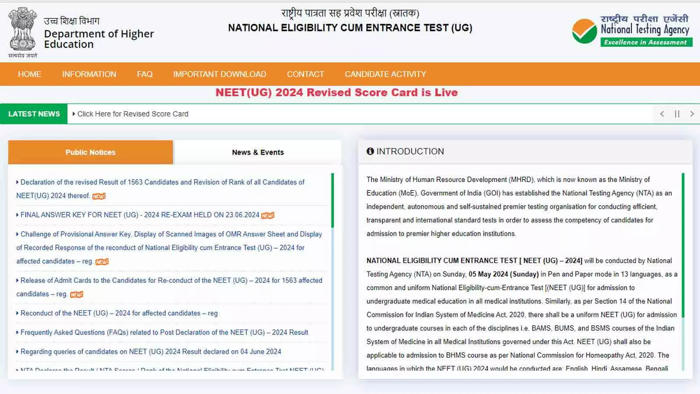 neet ug re-exam results 2024 declared at exams.nta.ac.in: direct link