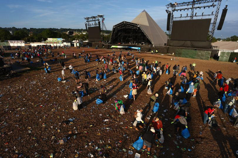 glastonbury big clean-up begins as festival goers head home after five-day party