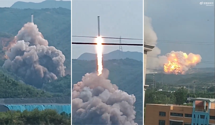 chinesische rakete hebt versehentlich ab und explodiert