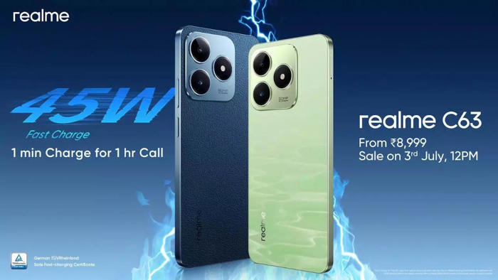 android, realme c63 with 5000 mah battery, vegan leather design launched, price starts at rs 8,999