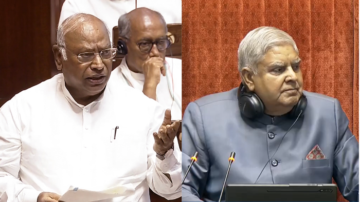 'rss works for...': congress' kharge vs jagdeep dhankar in rajya sabha