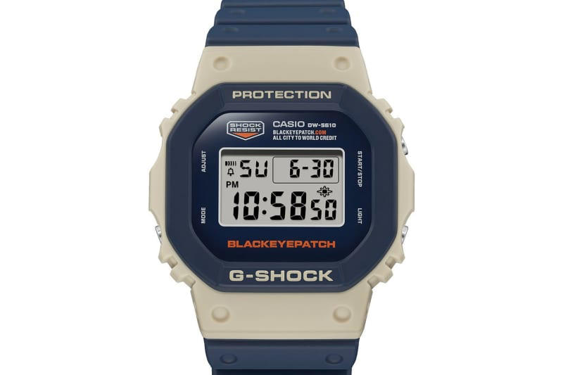 g-shock×ブラック アイ パッチの角型腕時計、暗闇に浮かぶ“純正商品”バックライト
