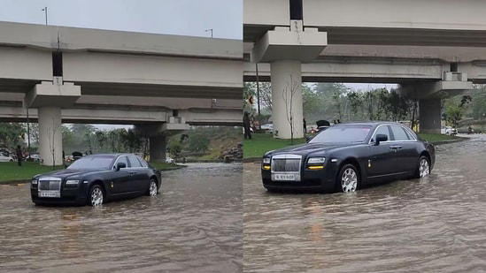 ₹5 crore rolls-royce ghost breaks down on flooded road in delhi. internet says ‘thar on the way to pull off’