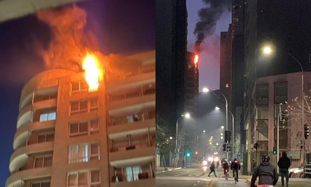 incendio afecta a últimos pisos de edificio en santiago: un adulto mayor afectado y 300 personas evacuadas