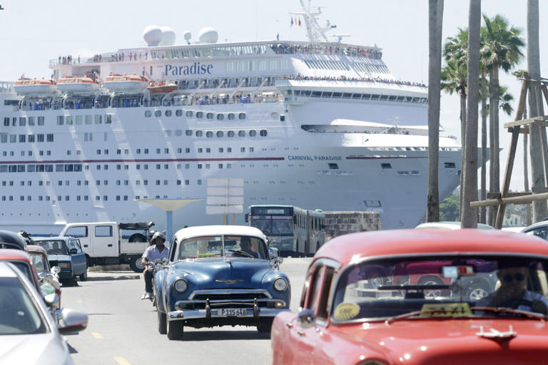 The Carnival Paradise cruise ship arrives in port June 30, 2017 in Havana, Cuba. A video has shown a brawl breaking out on of the company's cruise ships.
