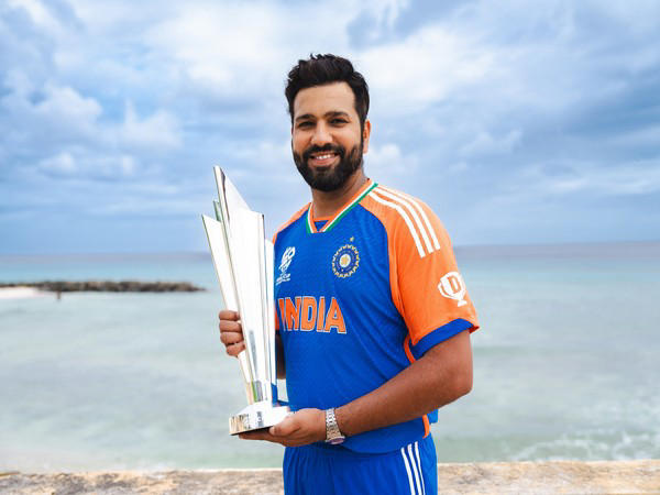 team india skipper rohit sharma poses with t20 wc trophy