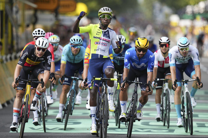 eritrea's biniam girmay becomes the first black rider to win a tour de france stage