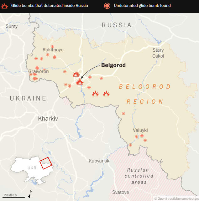 russian forces drop dozens of bombs on belgorod region: wp reveals russian data