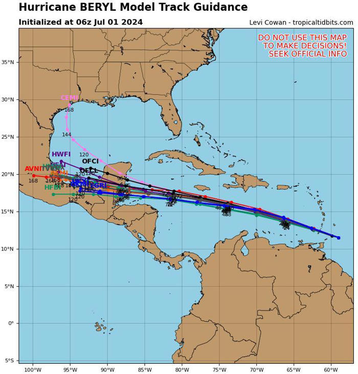 hurricane beryl spaghetti models show storm's potential paths