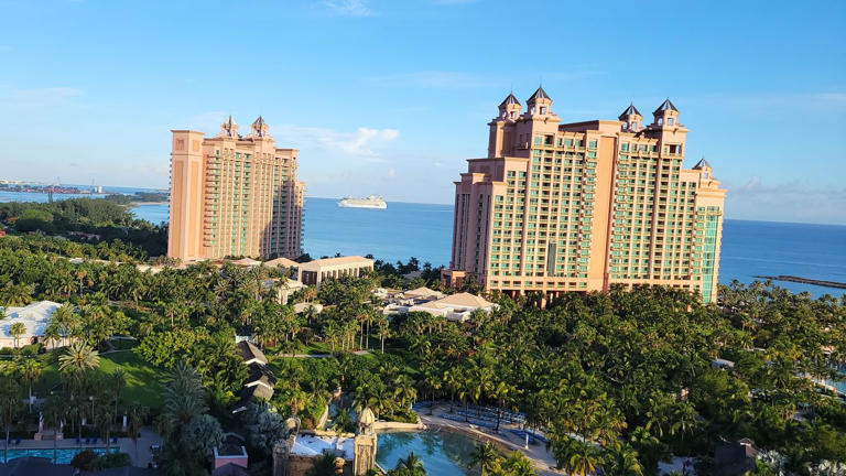 Atlantis Paradise Island with cruise ship in background