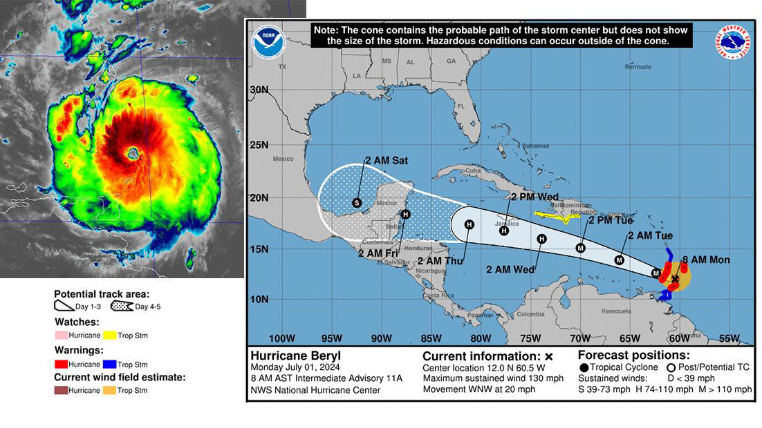 uragano beryl, paura nei caraibi. “danni potenzialmente catastrofici”. e’ una tempesta senza precedenti. il satellite