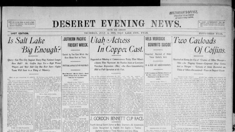 The front page of the Deseret News on July 2, 1903.