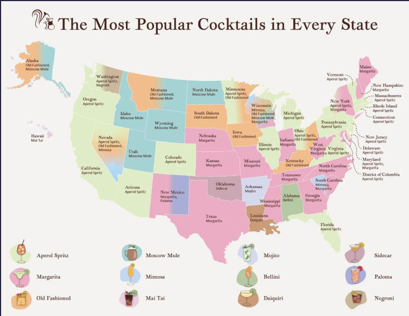 see the most popular cocktail in every state with this map of the u.s.