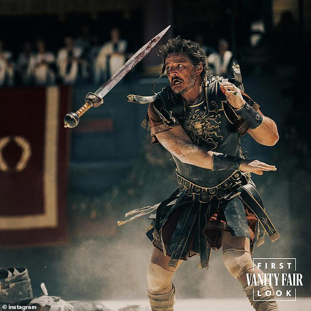 gladiator 2 first look: shirtless paul mescal showcases his rippling muscles in battle gear as he duels blood soaked pedro pascal in the much anticipated sequel - 24-years after the oscar-winning original