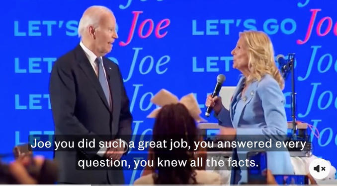 After the debate Jill Biden treated her husband like a toddler, telling him he did “such a great job.”