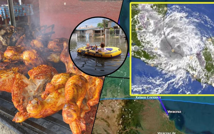 abuelos salen en lancha inflable a comprar pollo pese a inundaciones en tamaulipas