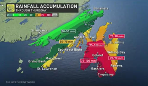 months' worth of rain to slide across the avalon peninsula this week