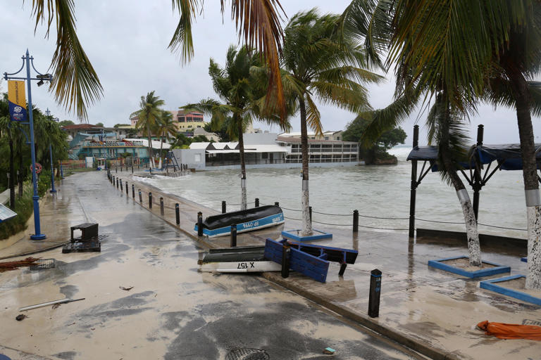Debris is washed ashore along the seaside of the St. Lawrence Gap neighborhood after Hurricane Beryl passed in Oistens, Barbados July 1, 2024.