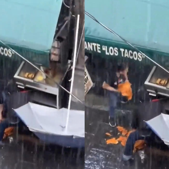 'tacos sabor lluvia': trompo al pastor cae al piso y taqueros lo levantan para seguir vendiendo en cdmx (video)