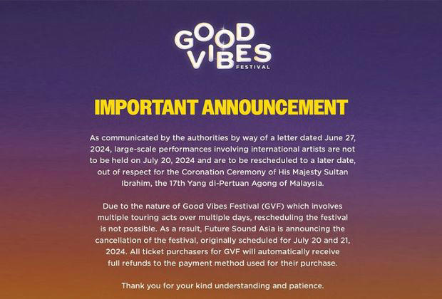 good vibes festival 2024 cancelled to respect coronation