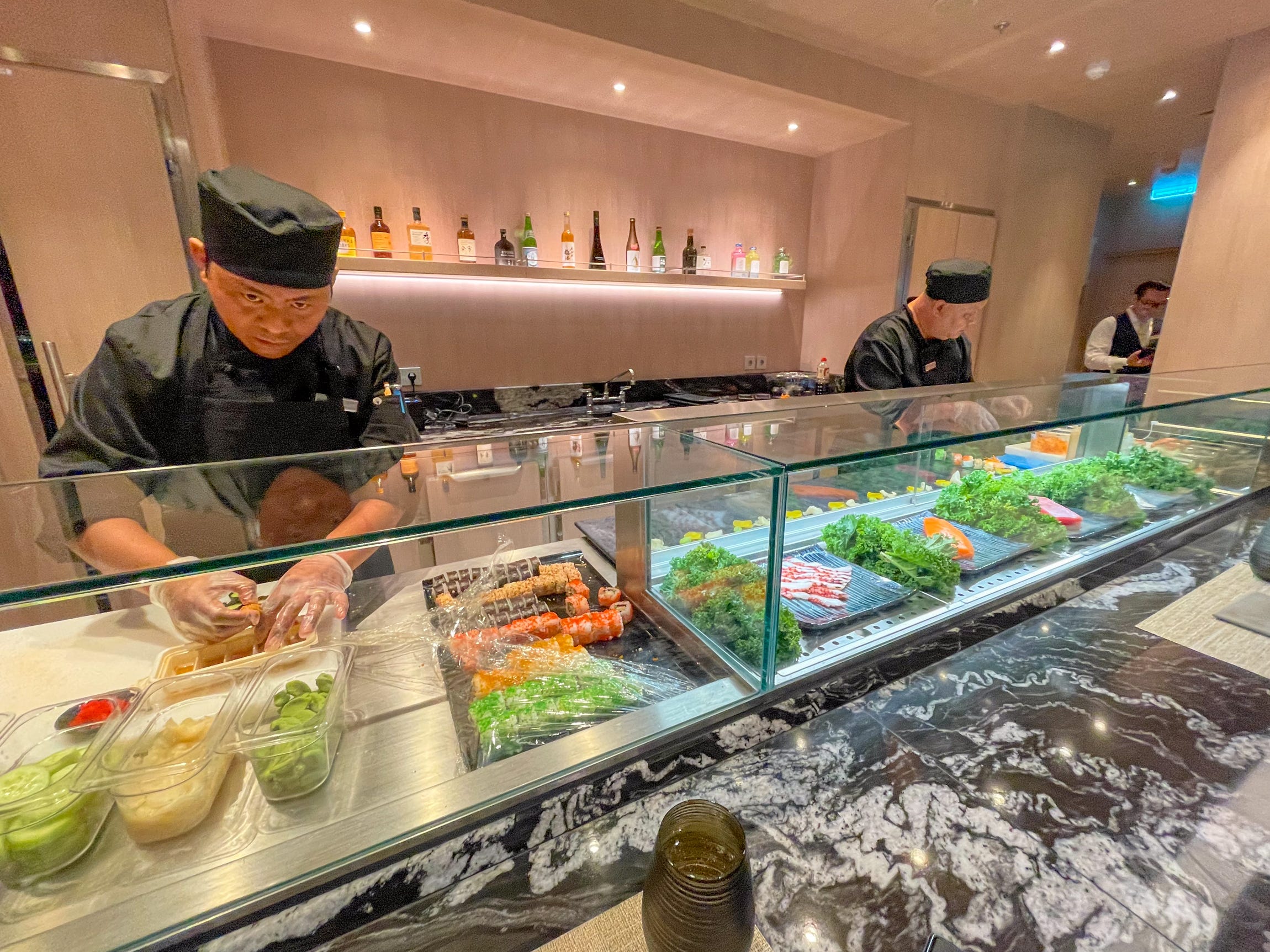 <p>Silver Ray has eight restaurants. Three — the French, Japanese, and chef's table — are up-charged. But if you can't resist a mid-day sushi and sashimi combo, the Japanese restaurant Kaiseki is complimentary during lunch.</p>