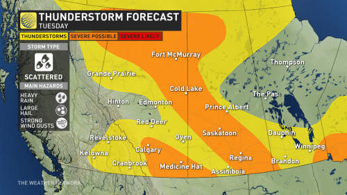 severe thunderstorm risk looms over the prairies this week